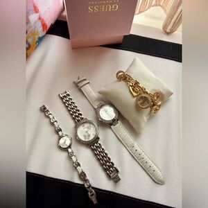 ✨ GUESS Watch Set – 4 Watches + Charm Bracelet | Silver & Gold Mix ✨